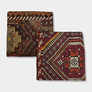 Lot 2 Vtg Boho Hippie Tribal Turkish Kilim Wool Rug 16” Pillow Case Cover Set